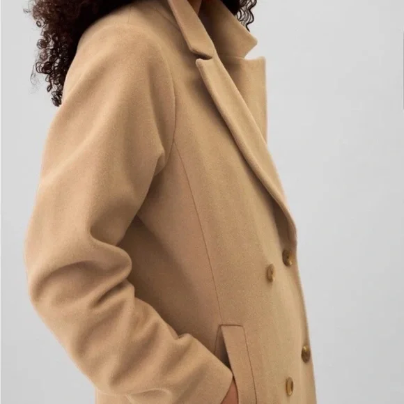 GAP Relaxed Long Topcoat Camel Wool Blend Double Breasted Size L NWOT - Picture 4 of 7